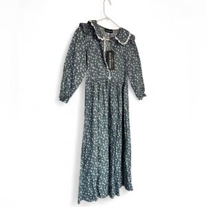 NWT Scarlet Darkness Girls 10 Prairie Cottagecore Floral Lace Collar Dress